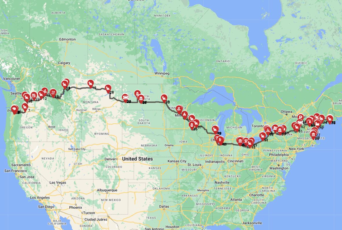 Portland to Boston Motorhome trip route planner